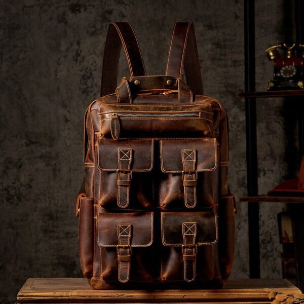 Men's Large Capacity Retro Outdoor Travel Leather Backpack